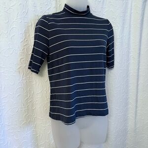 Banana Republic Short Sleeve mock neck Top Navy blue White horizontal stripes XS